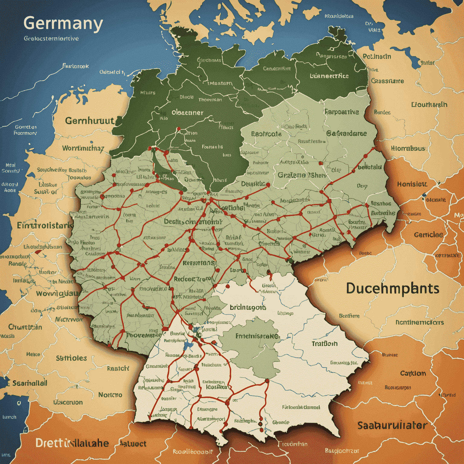 Eine Karte Deutschlands mit hervorgehobenen Investitionshotspots in verschiedenen Städten und Regionen